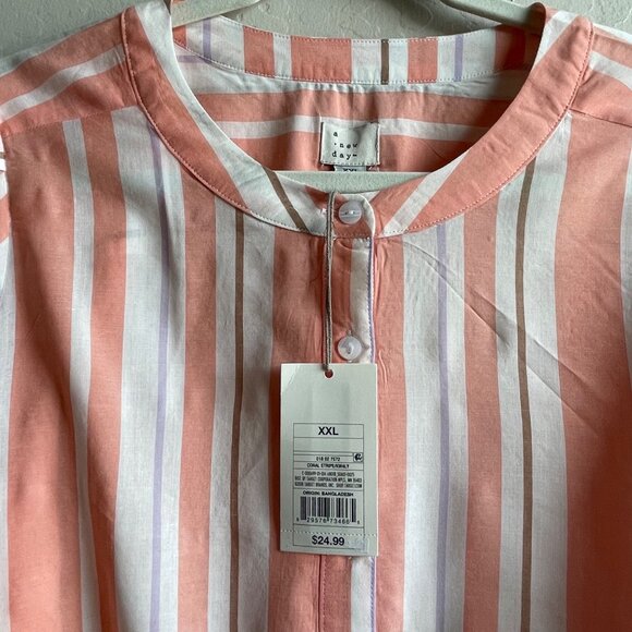 A New Day Lightweight Peach/White Striped Long Sleeve Button Up Shirt 2XL Comfy - Picture 5 of 6